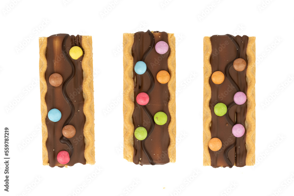 crispy biscuits with caramel and decorated with lentils crispy biscuits with caramel and decorated with lentils