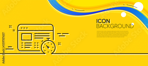Web timer line icon. Abstract yellow background. Online quiz test sign. Minimal web timer line icon. Wave banner concept. Vector