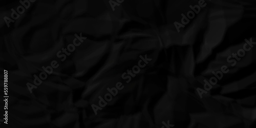  Dark Black facbric paper backdrop crumpled texture. dark black textured crumpled black paper background. panorama black paper texture background, crumpled pattern.