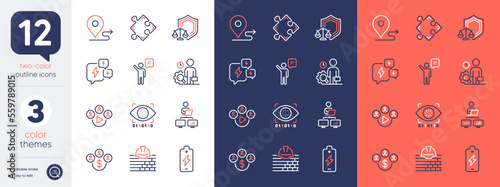 Set of Work home, Battery charging and Video conference line icons. Include Stress, Agent, Strategy icons. Justice scales, Artificial intelligence, Journey web elements. Buying currency. Vector