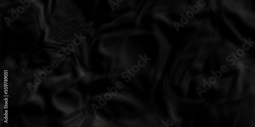  Dark Black facbric paper backdrop crumpled texture. dark black textured crumpled black paper background. panorama black paper texture background, crumpled pattern.
