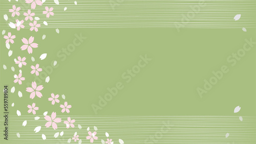 抹茶風味の流れるような桜の花びら背景イラスト