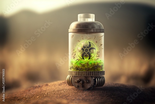 illustration of biological hazardous substance capsule, idea for futuristic bio weapon toxin  photo