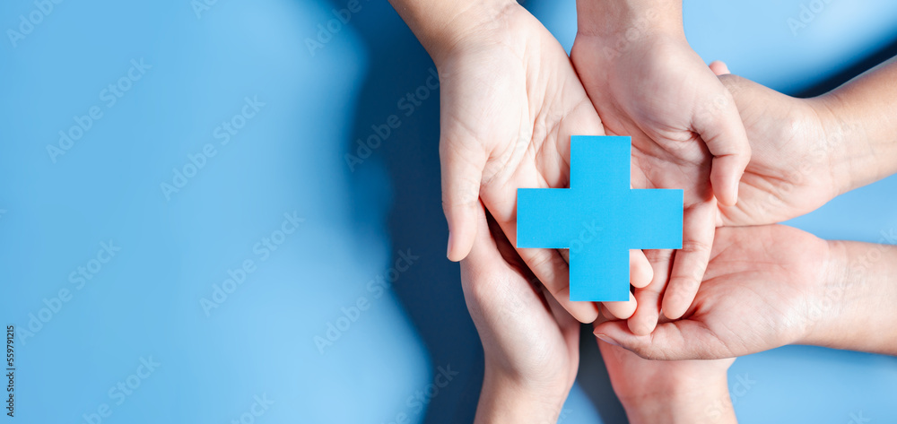 Health insurance concept. people hands holding plus and healthcare medical icon, health and access to welfare health concept. Health insurance concept. people hands holding plus and healthcare medical icon, health and access to welfare health concept.