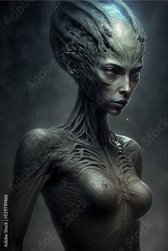 Wallpaper Mural Alien woman, a portrait of a female alien creature. Fantastic body of an alien. Generative AI illustration Torontodigital.ca