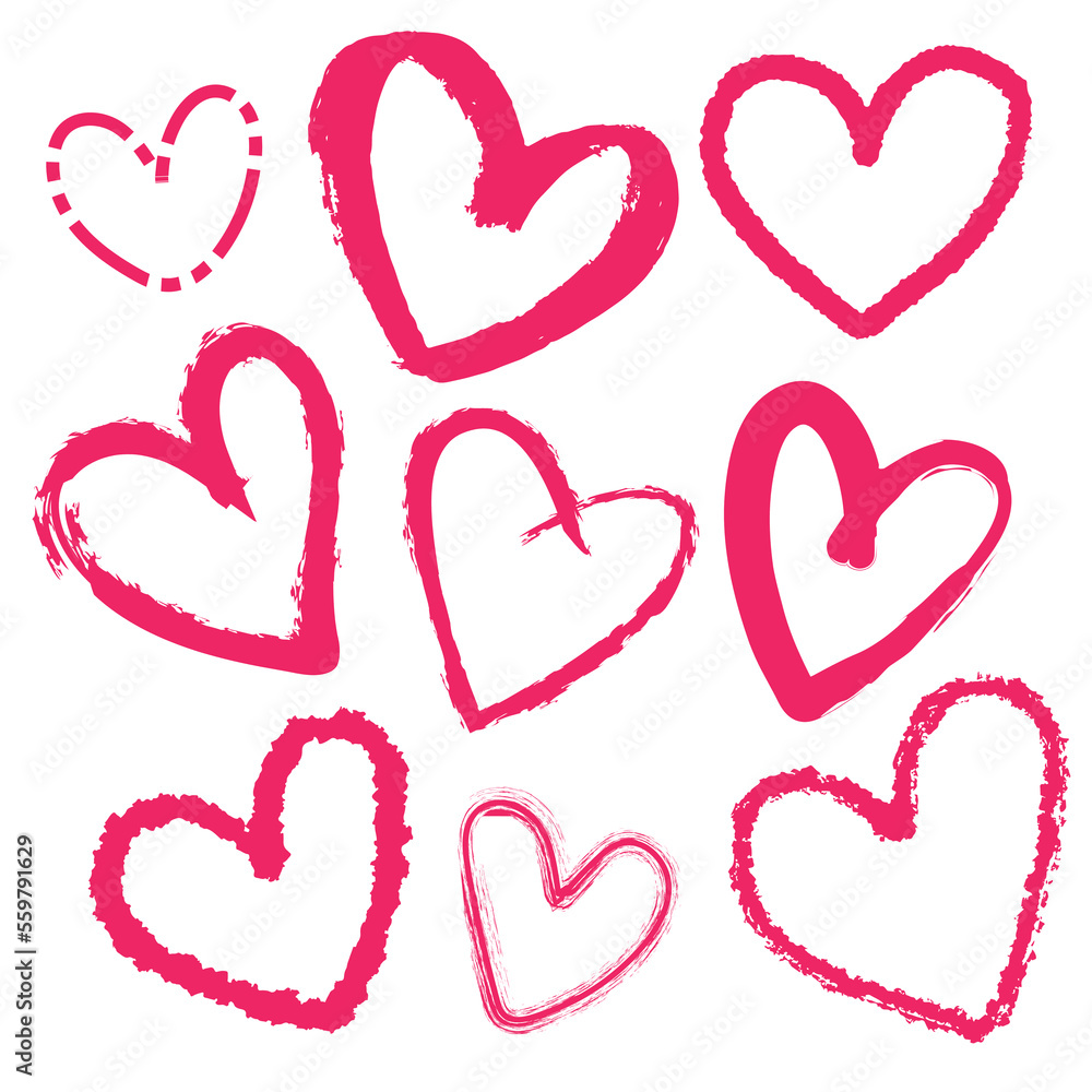 Set of heart handdrawn and doodle for element, love, valentine, card