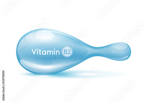 Cosmetic capsule Vitamin B2 or Collagen antibiotic gel pill template for repair Skin care anti age and Hair. Serum capsule blue 3D realistic isolated on white background. Vector EPS10.