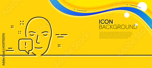Face attention line icon. Abstract yellow background. Exclamation mark sign. Facial identification info symbol. Minimal face attention line icon. Wave banner concept. Vector