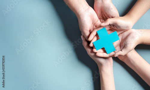 Wallpaper Mural Health insurance concept. people hands holding plus and healthcare medical icon, health and access to welfare health concept. Torontodigital.ca