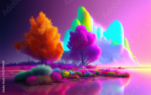 Colorful psychedelic art of volumetric mist. Generative AI © lndstock