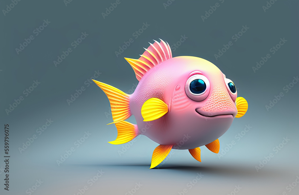 cute baby sea fish simple character. Generative AI