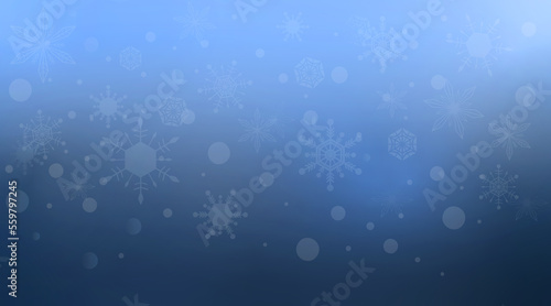 Abstract blue gradient winter background with transparent snowflakes