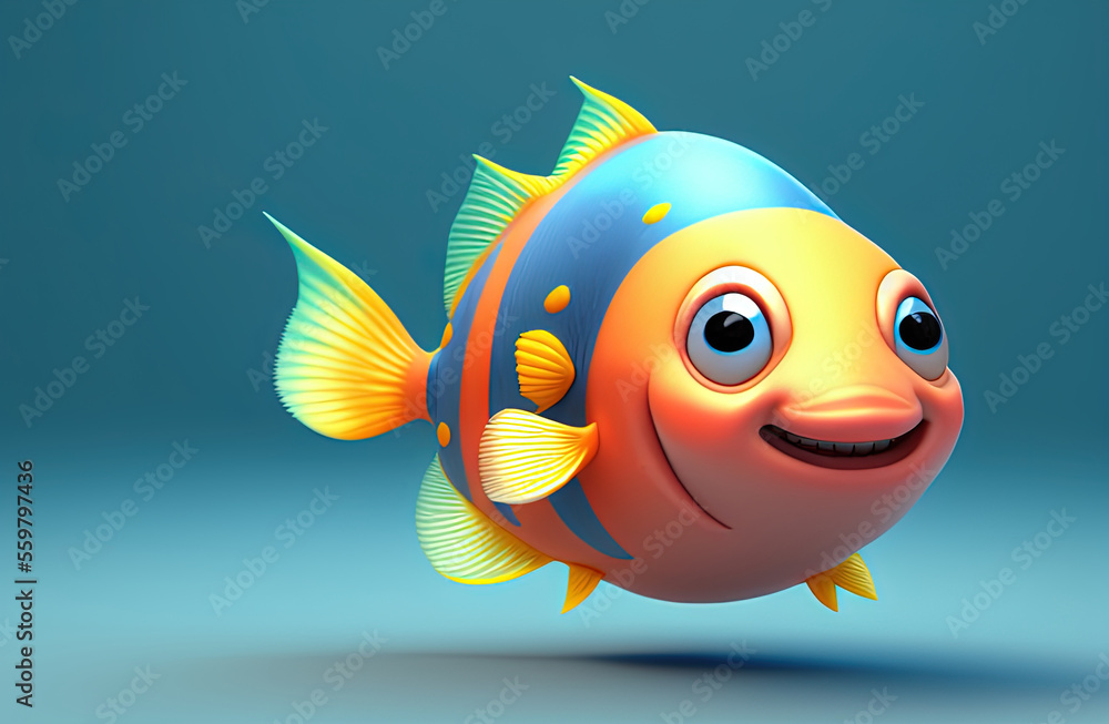 Naklejka premium cute baby sea fish simple character. Generative AI