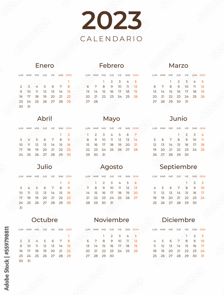 Calendar for 2023 by months in Spanish. Calendar for 2023 by months in Spanish.