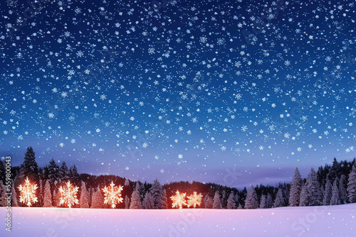 Christmas snowflakes lights with falling snow © lndstock