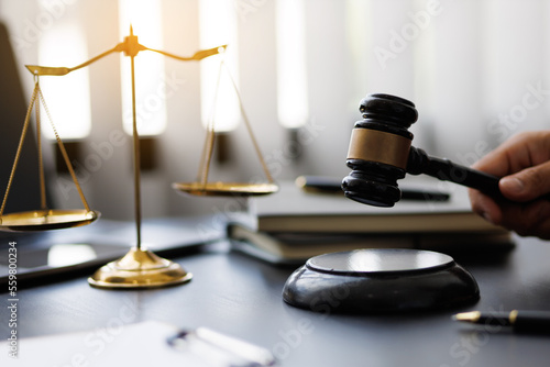 Concept of legal justice. Lawyer is working in a law firm.