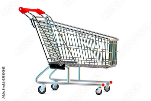 Empty shopping cart. Side view. 3D illustration. Isolated