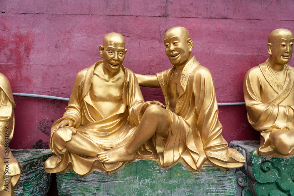 Three Buddhas at The Ten Thousand Buddhas Monastery at Sha Tin in Hong Kong