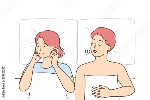 Unhappy woman suffer from man snoring 