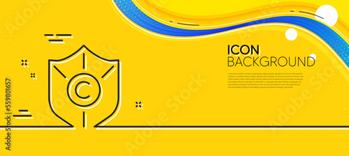 Copyright protection line icon. Abstract yellow background. Copywriting sign. Shield symbol. Minimal copyright protection line icon. Wave banner concept. Vector