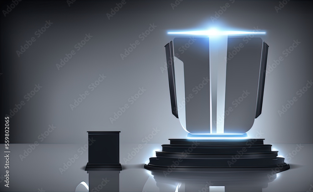 Futuristic dark podium with light and reflection background Futuristic dark podium with light and reflection background