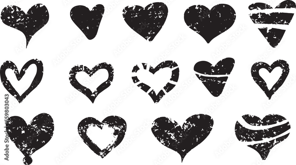 Grunge Heart Vector Set Silhouette Grunge Heart Vector Set Silhouette