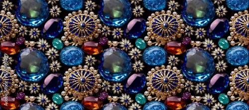 Seamless colorful gemstones background. Jewels pattern. Digital art