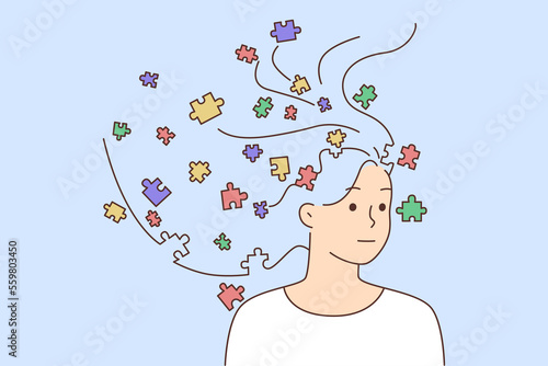 Unhappy woman rebuild personality with puzzles 