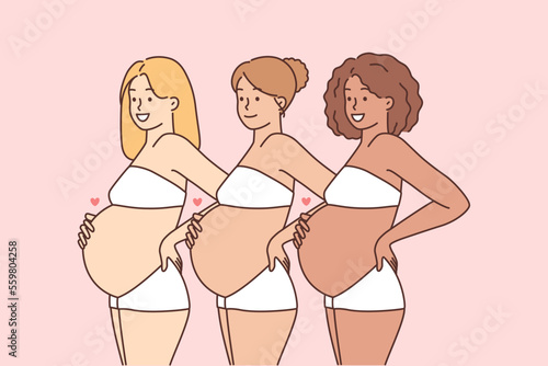 Smiling diverse pregnant women 