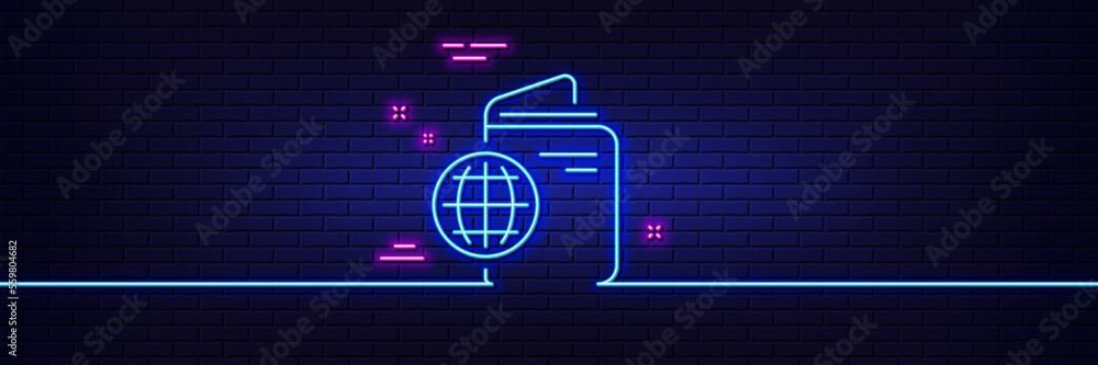 Neon light glow effect. Travel passport line icon. Trip id document cover sign. Abroad holidays symbol. 3d line neon glow icon. Brick wall banner. Travel passport outline. Vector Neon light glow effect. Travel passport line icon. Trip id document cover sign. Abroad holidays symbol. 3d line neon glow icon. Brick wall banner. Travel passport outline. Vector