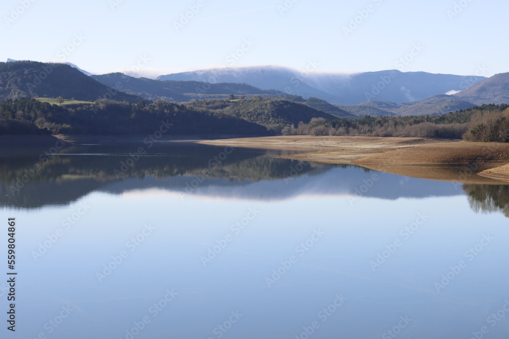 Low water level in a swamp due to drought