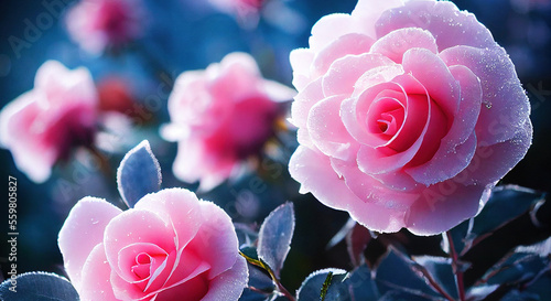 Frozen pink roses - Generative AI