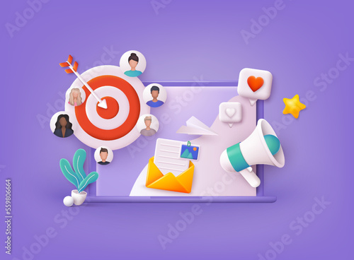 Digital marketing, smm digital web technology. Web analytics and marketing social media concept. 3D Web Vector Illustrations.