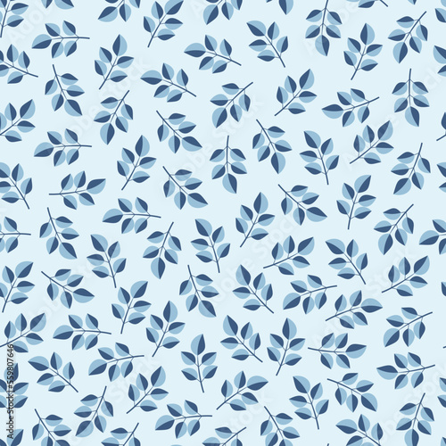 Floral seamless surface pattern of tropical branches of leaves. Allover foliage patterned background. Continuous repeat texture
