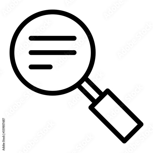 Isolated searching symbol in outline icon on white background. Magnifying glass, research, seo