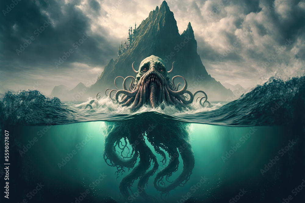 Premium Photo  Mysterious monster cthulhu in the sea huge tentacles  sticking out of the water landscape 3d illustration