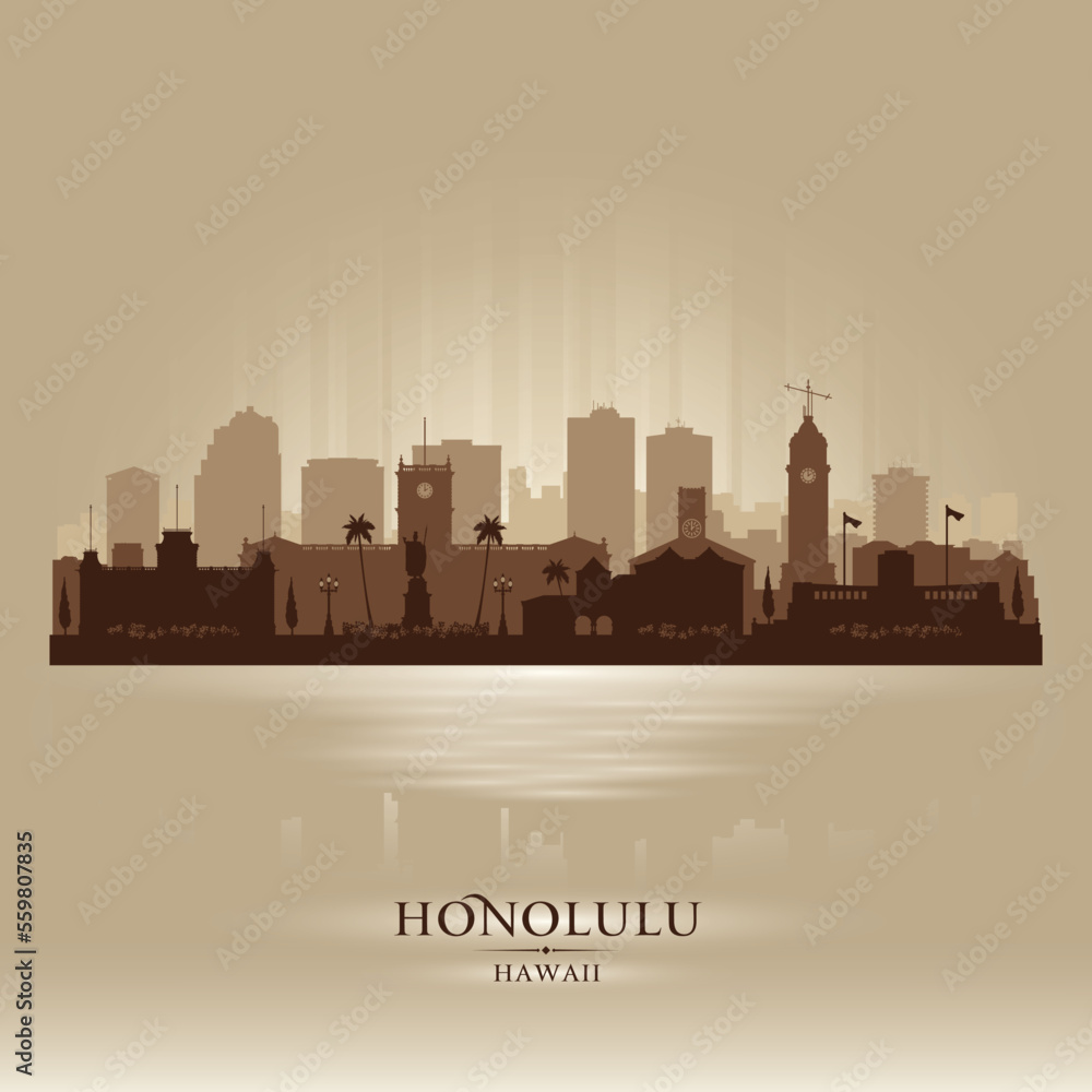Honolulu Hawaii city skyline vector silhouette