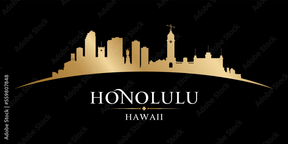 Honolulu Hawaii city silhouette black background