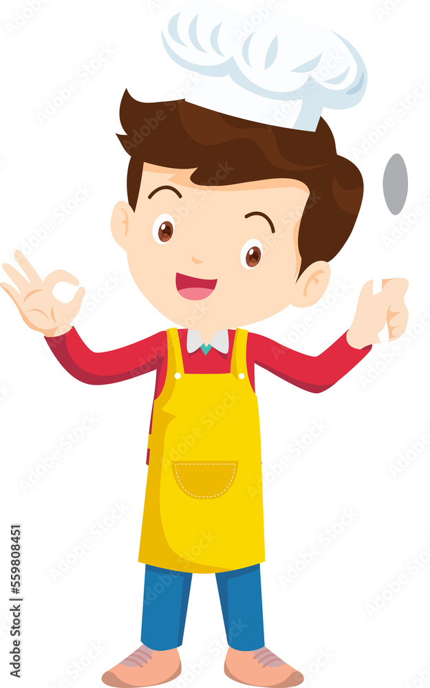 Cooking children boy Little kids making delicious food professional chef