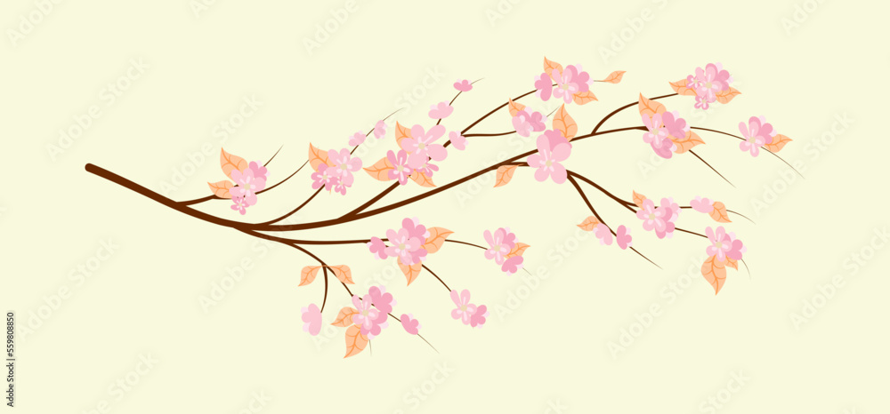 Vector illustration. Branch of Japanese cherry blossoms with beautiful flowers.Sakura. White background. èçîëèðîâàíûé ýëåìåíò Vector illustration. Branch of Japanese cherry blossoms with beautiful flowers.Sakura. White background. èçîëèðîâàíûé ýëåìåíò