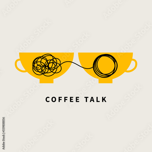 Coffee talk two cups logo, meeting icon