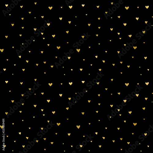 Valentines Day Seamless Pattern with Gold Hearts on Black Background