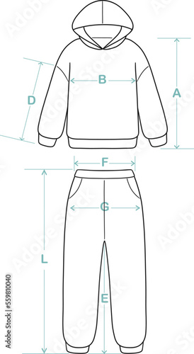 Hoodies and joggers. The scheme of measuring the size of hoodies and joggers trousers. Contour line hoodie. Line hoodies. Hoodie badge. The jacket icon. Determine the size of the clothes. Clothes. 
