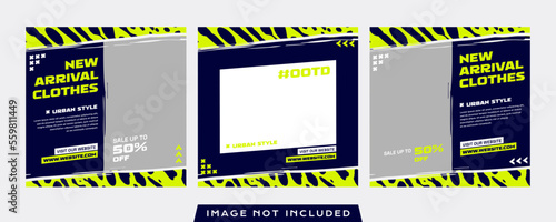 Streetwear and Urban Style Clothing Instagram Post Template with Blue and Bright Yellow Color