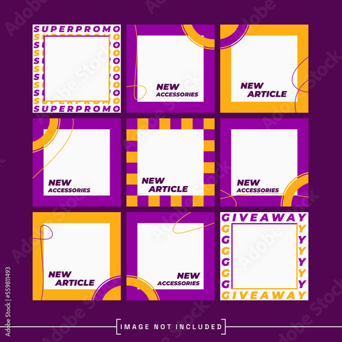 Streetwear and Urban Style Clothing Instagram Post Template with Purple and Yellow Color