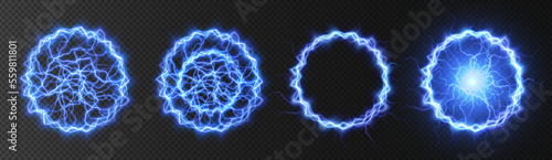 Light circle blue lightning set. Ring of fire light effect. Luminous frame for Element for your design, advertising, postcards, invitations, screensavers, websites, games.	
