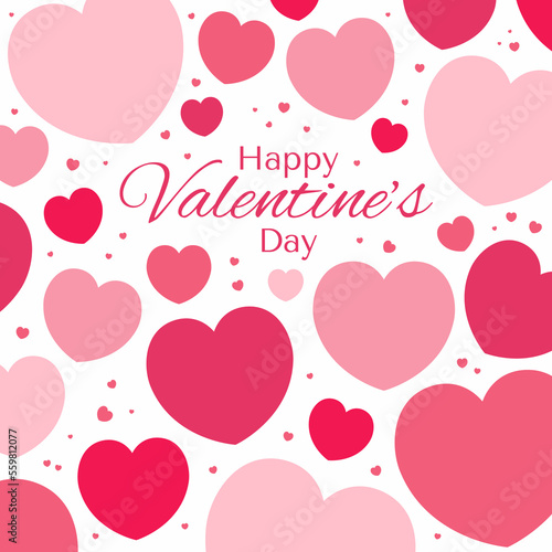 Red, pink hearts on white background, copy space. Flat style vector illustration. Abstract geometric design. Love, romance concept. Valentines day card, poster, banner, promotion, sale advertising