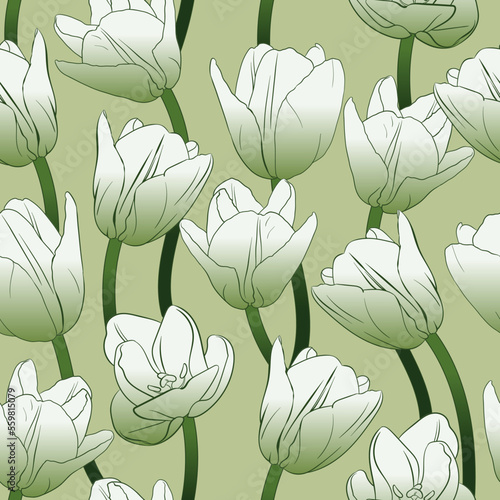 Seamless vector background with tulip flowers #559815079