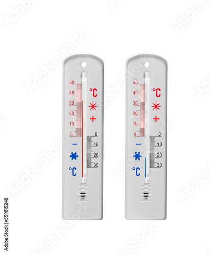 Zwei Thermometer mit Plus-und Minus Anzeige in Grad Celsius