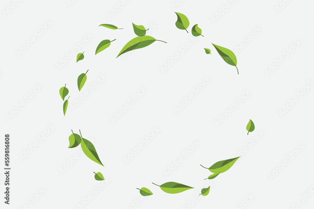 Flying green leaves. Wind swirl with leaves. Round border element for design. Flying green leaves. Wind swirl with leaves. Round border element for design.